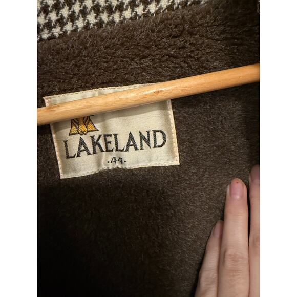 SOLD!  Vintage L Wool $450 Herringbone Shearling Coat Long Jacket Brown 44 - Picture 7 of 15